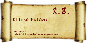 Klimkó Balázs névjegykártya