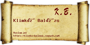 Klimkó Balázs névjegykártya